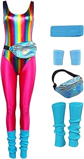 Juego de 6 piezas de traje de fitness de los años 80 para mujer, colorido, mono de yoga, pantalones de entrenamiento, traje retro