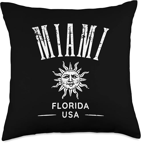 Miniatura 4 de Awesome Miami Florida USA Designs and Souvenirs Miami Florida USA Distressed Style Design Souvenir Throw Pillow, 16x16, Multicolor