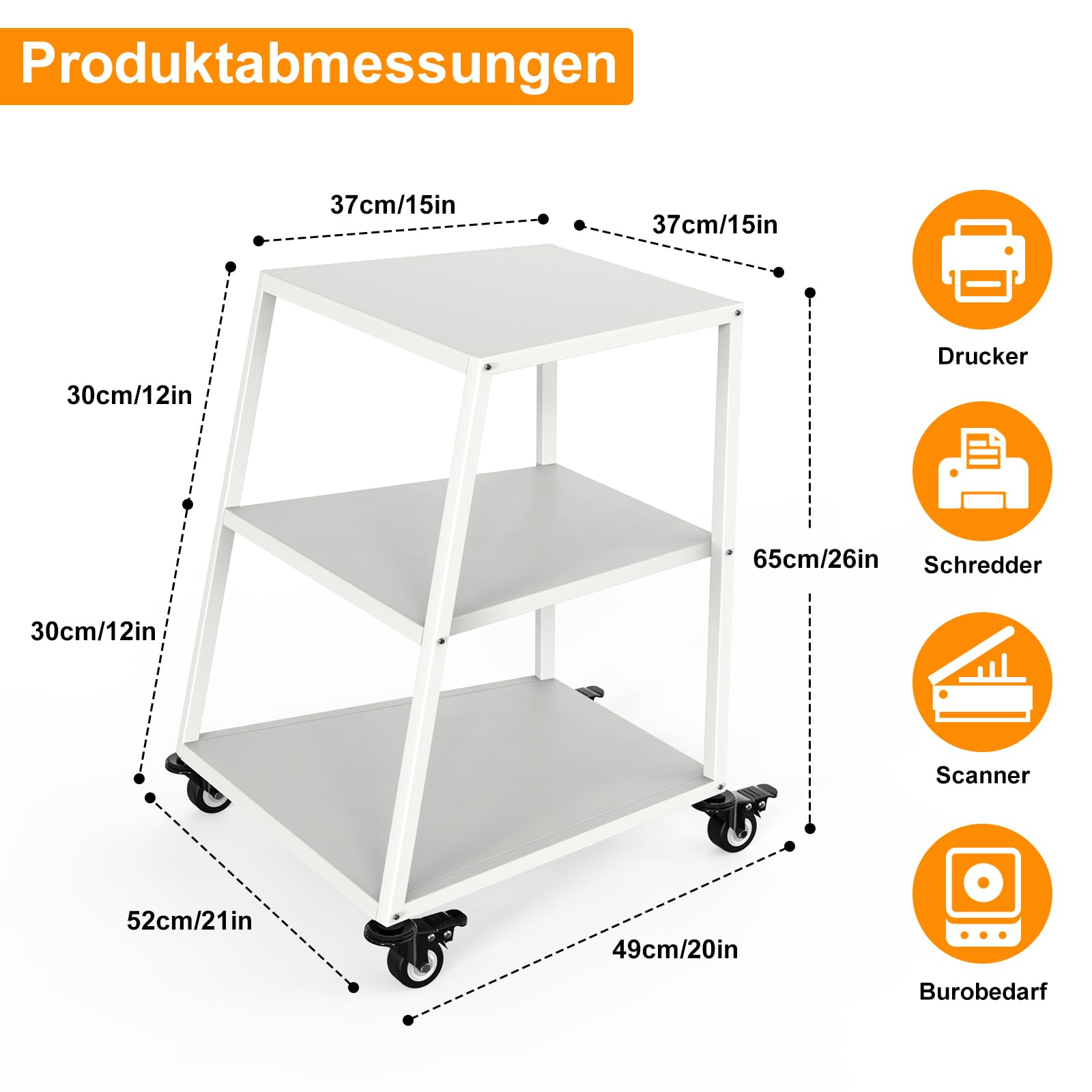 HiFi Rack aus Holz & Stahl,Plattenspieler Tisch mit verstellbaren Ablage,HiFi Regal für Plattenspieler & Stereoanlagen & Kompaktanlage,52cm（L x 50cm(W) x 65cm(H)