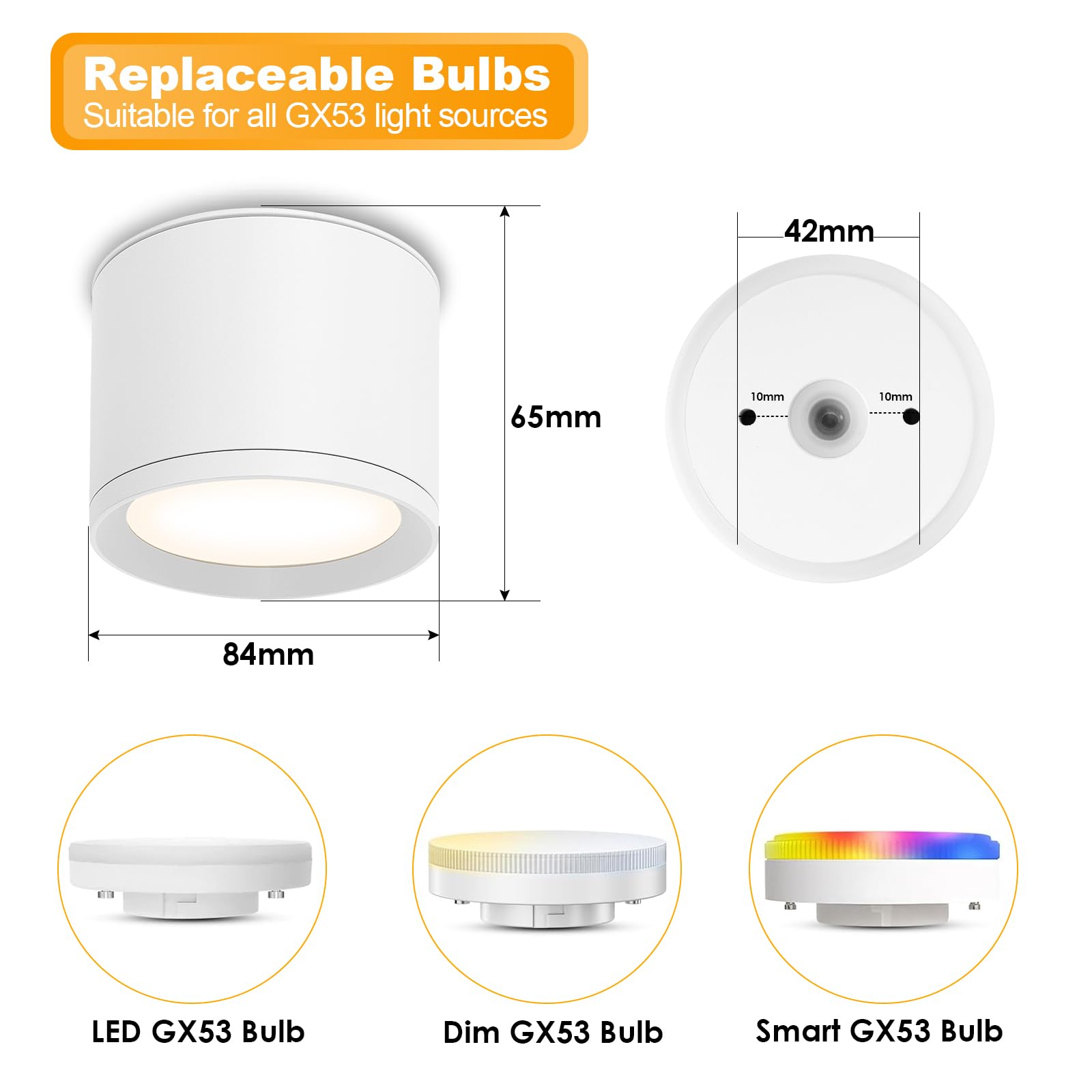 GeyouLux Focos LED Interior Techo IP44, 3CCT 7W 800LM Foco de Techo LED, Ø84x65mm 3000K/4500K/6500K Lámparas de techo para baño, Aluminio Superficie Plafon Techo Blanco 4 piezas