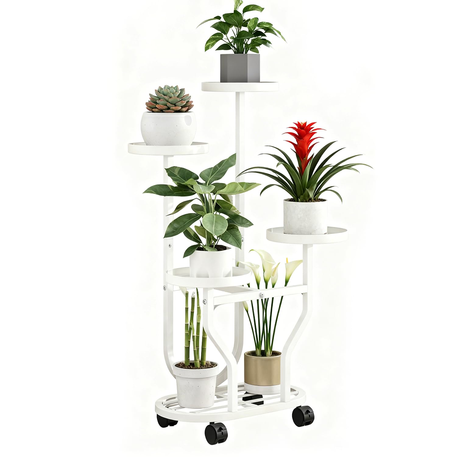 Civenhhd plant stand, flower stand, garden stand, garden stand, pot stand, indoor plant stand, multiple pot stand, flower stand storage stand (White, With castors, 5-tier)