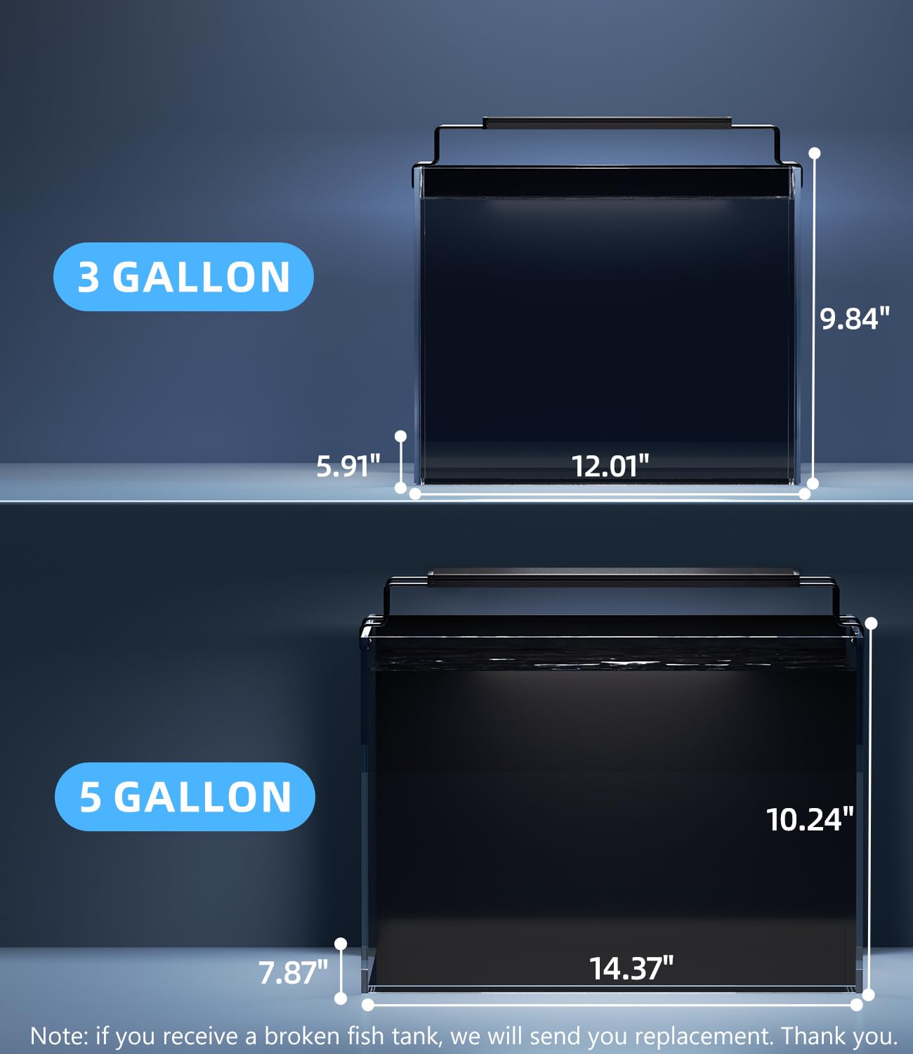 Kit acquario acquario 5 galloni con filtro, luce LED con timer, sifone aspirapolvere, coperchio, vetro autopulente senza montatura Betta Tank
