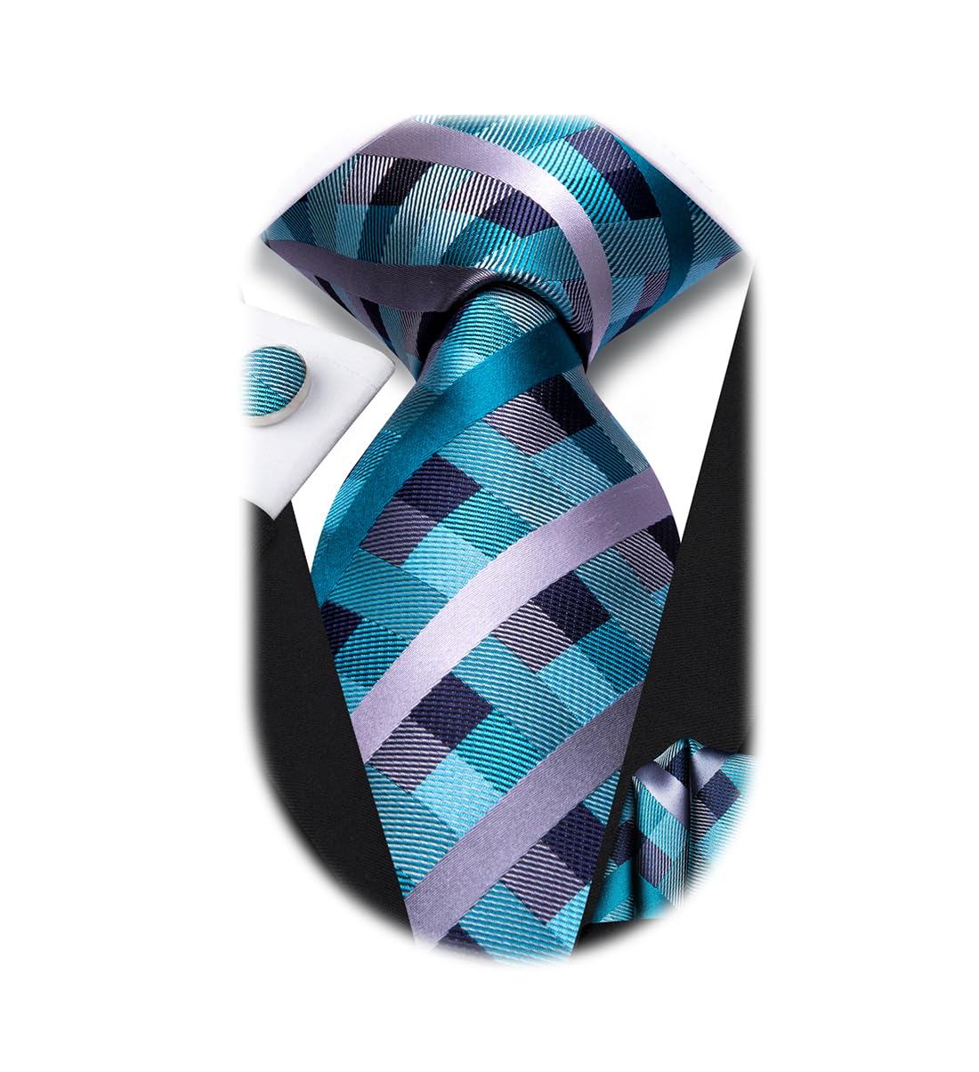 Dubulle Mens Paisley Striped Tie WOVEN Necktie for Men and Handkerchief Cufflinks Set Wedding Formal Business