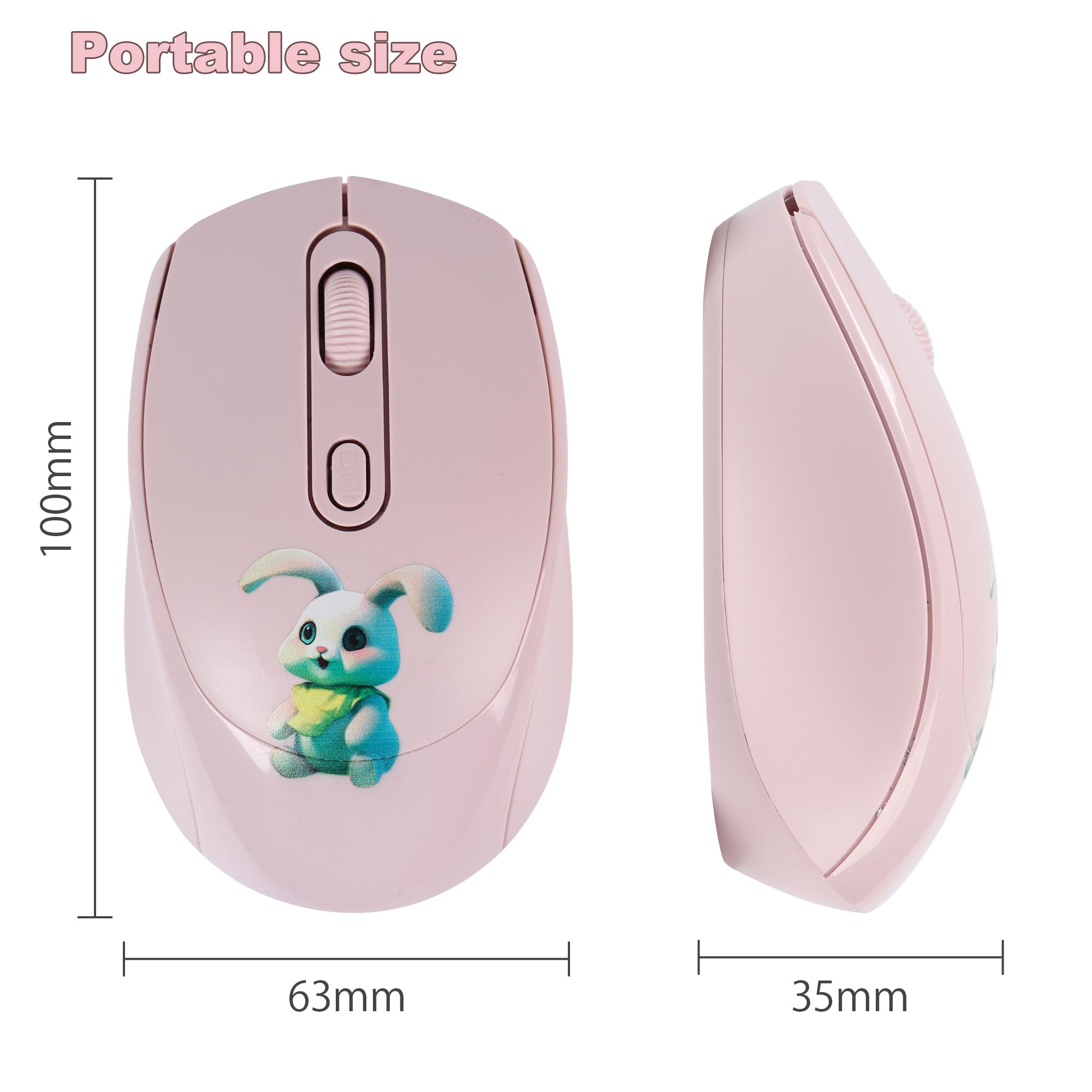 Bezprzewodowa mysz 2,4 GHz urocza kreskówka mysz komputerowa DPI regulowana mała mysz bezprzewodowa mysz dziecięca cicha mysz USB do laptopa komputera prezenty dla dzieci (różowa)