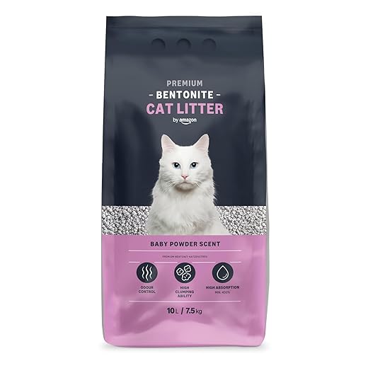 Amazon Premium Bentonite Cat Litter Tray Talcum Scented 10L (Pack of 1) (Formerly a Lifelong Brand, Same Product)