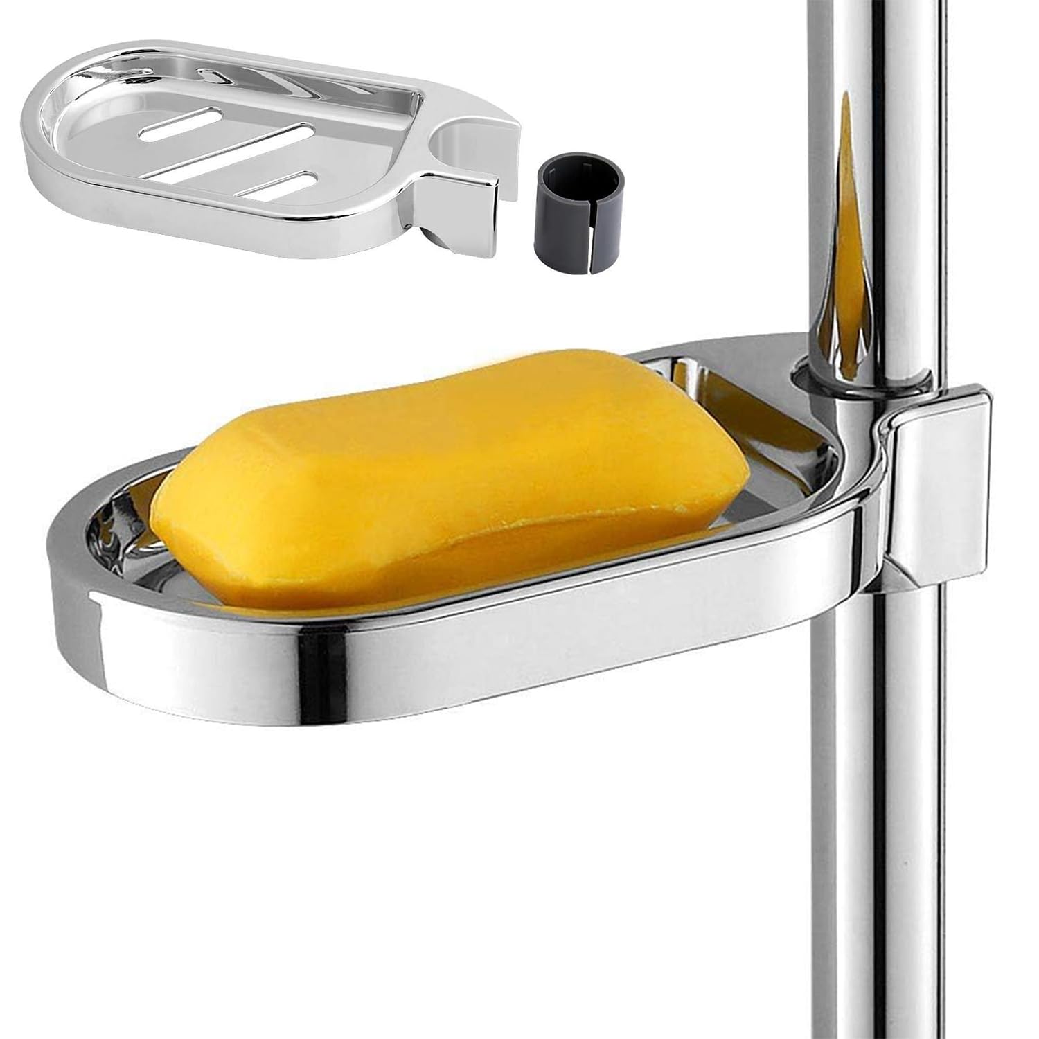 Shower Rail Soap Holder, Adjustable Clip-on ABS Bathroom Soap Dish, Shower Pole Soap Tray, Practical Bathroom Accessory