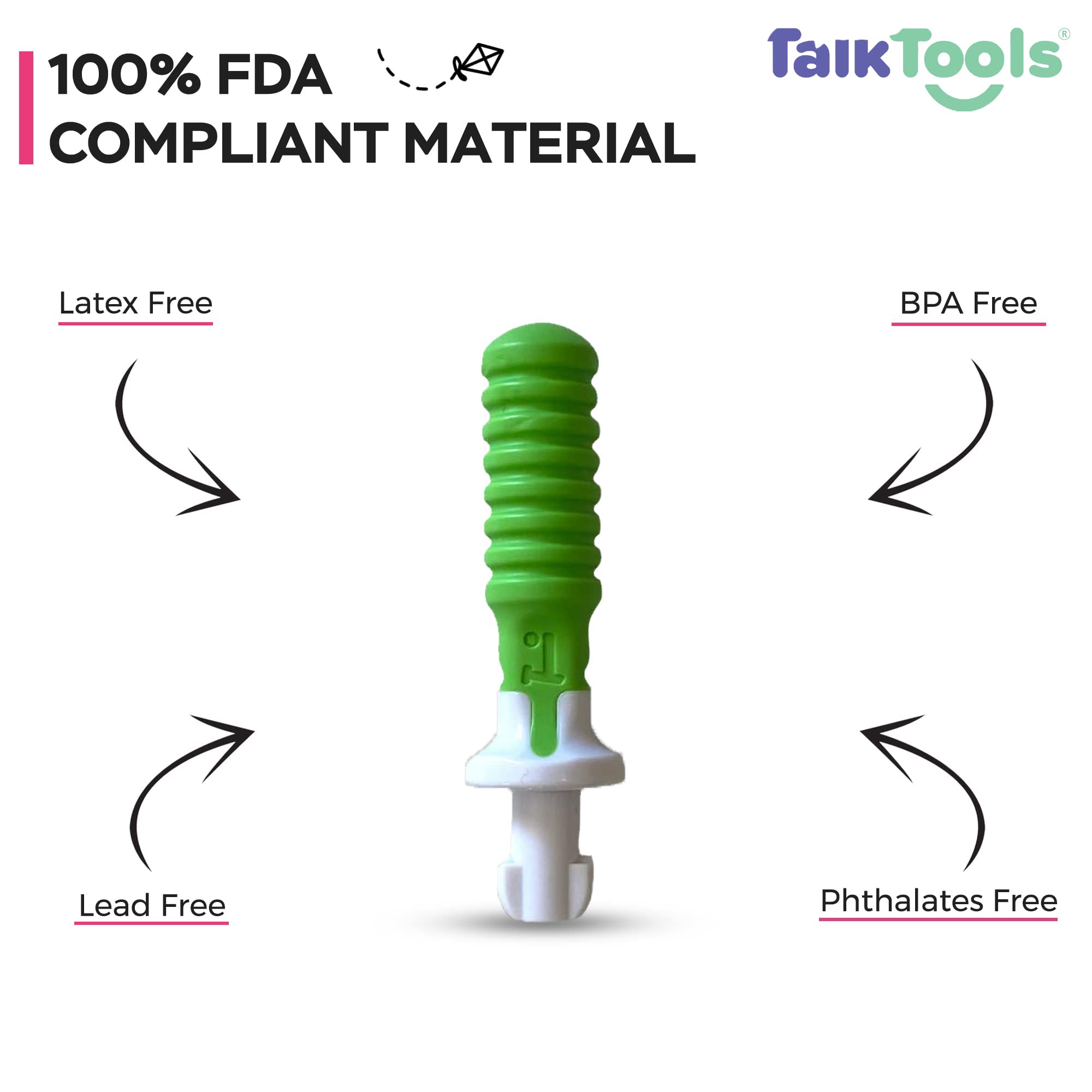 TalkTools Sensi Tip - Pour enfants autistes, TDAH, orthophonie - Améliore la morsure, la mastication et la force de la mâchoire - Passe au lave-vaisselle (vert, 1 pièce)