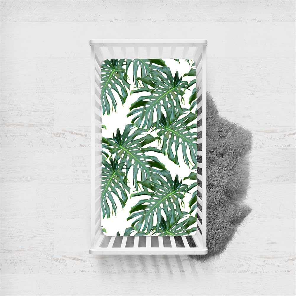 Odot Cot Bed Sheets, Bedside Cribs Fitted Sheets for Boys and Girls, Baby Bed Sheets Cot Bed Mattress Protector, Bassinet Sheets, Easy Care Soft and Dureable (palm leaves,140x90cm)