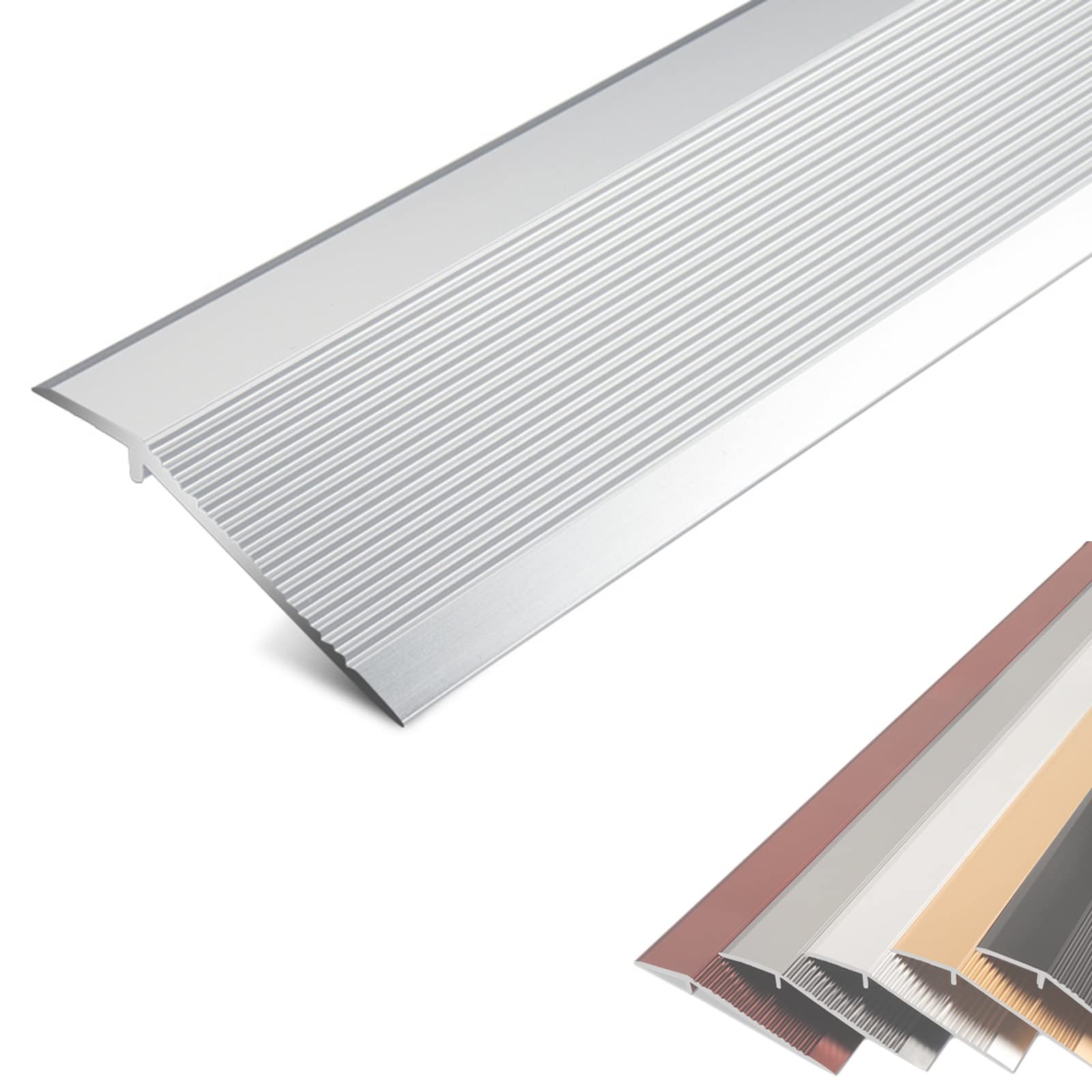 Remys Silver Doorways Reducer Flute Non-Slip Gap Connecting Strips Wood To Tile,4 Inch Wide Floor Transition Strips Uneven, For Carpet Trim/Threshold(,Long 130Cm/51.2In)