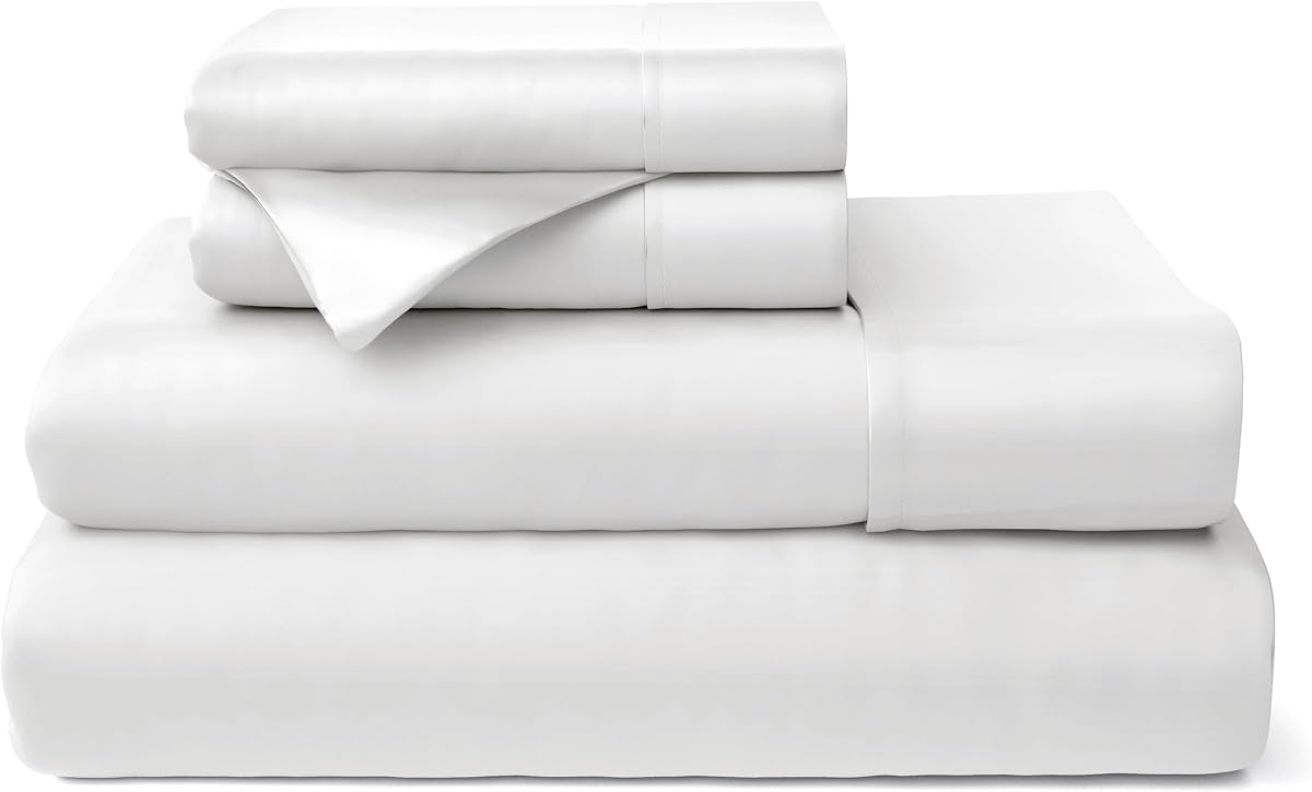 Cosy House Collection 100% Rayon Derived from Bamboo Bed Sheet Set | Cooling, Breathable, Silky Soft 4-Piece Deep Pocket Bedding Set (King, White)