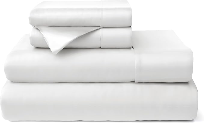 Cosy House Collection 100% Rayon Derived from Bamboo Bed Sheet Set - Cooling, Breathable, Silky Soft 4-Piece Deep Pocket Bedding Set (Queen, White)