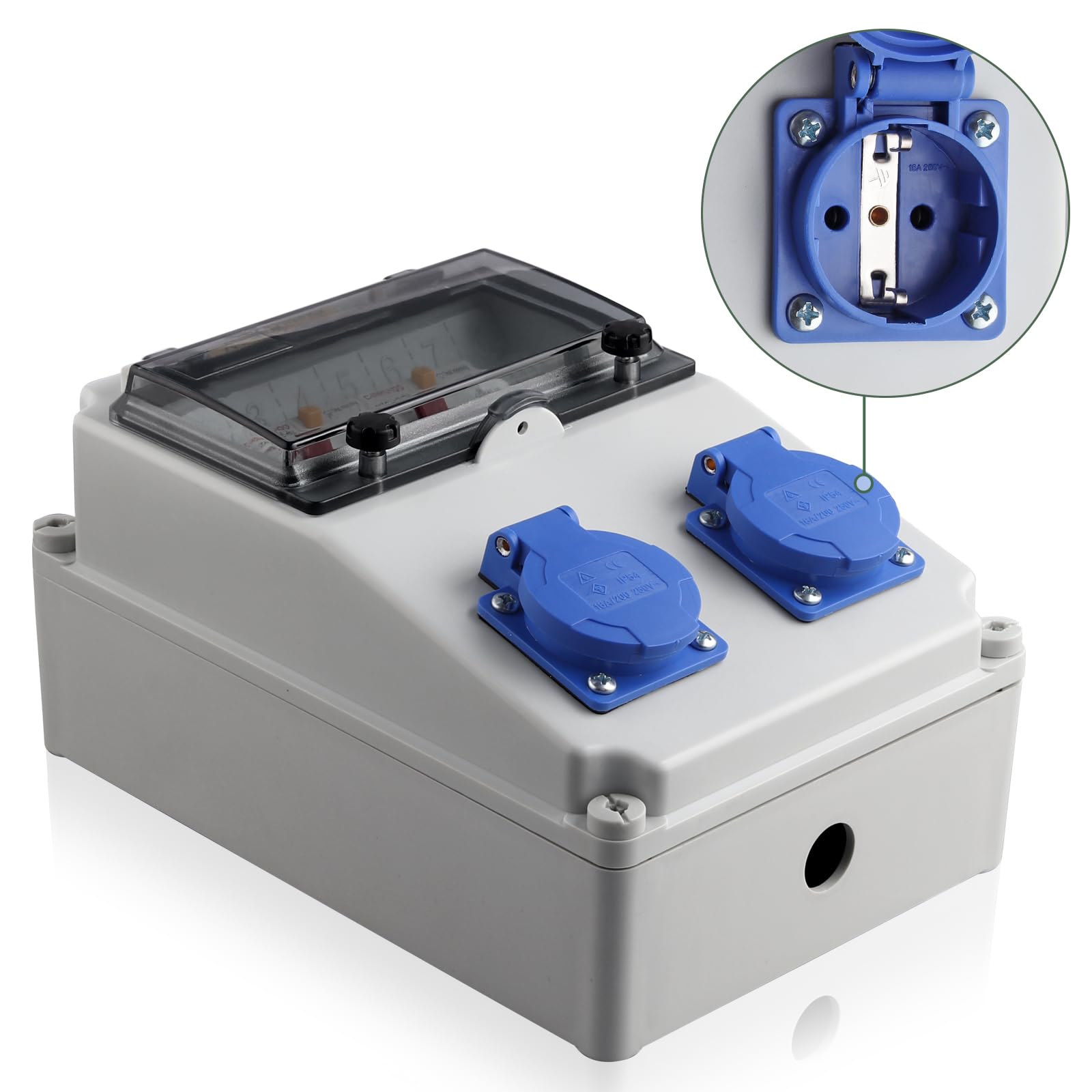 EYPINS Coffret Électrique de Chantier avec LS+FI-IP54 -Prise Schuko-230 V -Distributeur de Courant Électrique avec Disjoncteur Distributeur de Puissance Consommée pour Atelier/Usine/Garage