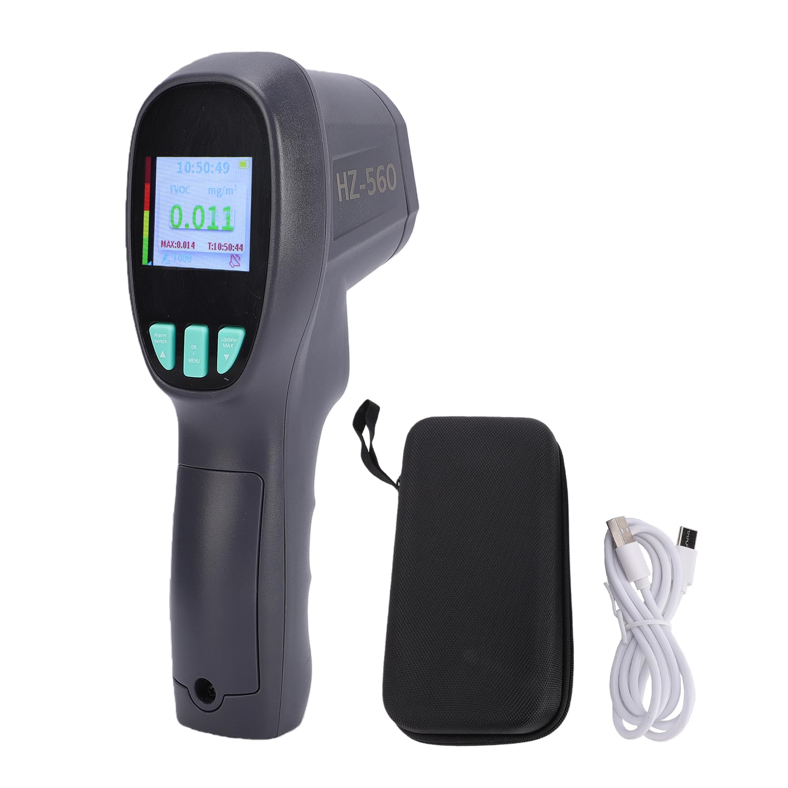 Eacam Detector HCHO TVOC Portátil con Sensor Electroquímico, Monitor de Calidad del Aire Resolución 0,001 MG/m³, Probador Recargable, Almacenamiento de Datos en Forma Tabla,