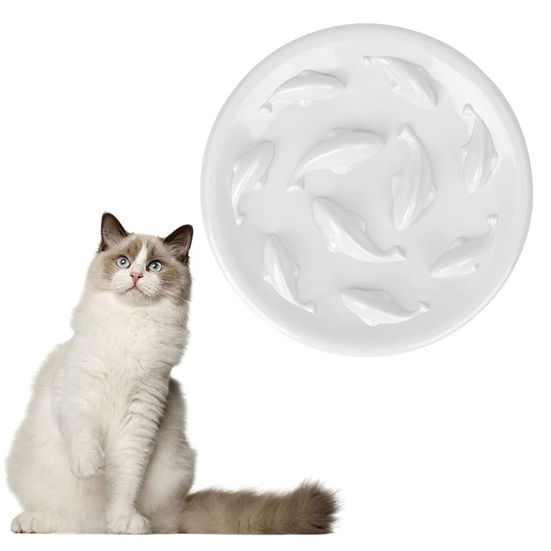 Tigela comedouro lento para gatos e cães pequenos em melamina JWPC Branco, tamanho Pequeno, pacote com 2