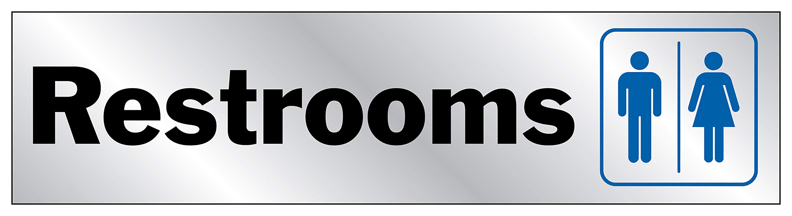 HY-KO Products 488 RESTROOMS Self Adhesive Vinyl Graphic, 2 in x 8 in, Blue Symbol/Silver