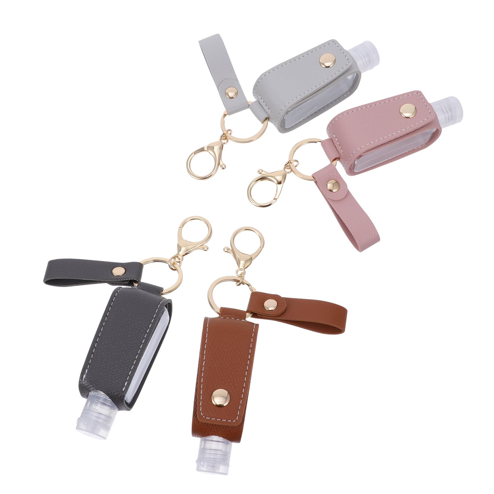 4pcs Portable 30ml Empty Bottle Keychain Covers with Leather Case, Travel Hand Sanitiser Holder Clip for Bags, Mixed Colors Travel Bottle Protection Set Random Color