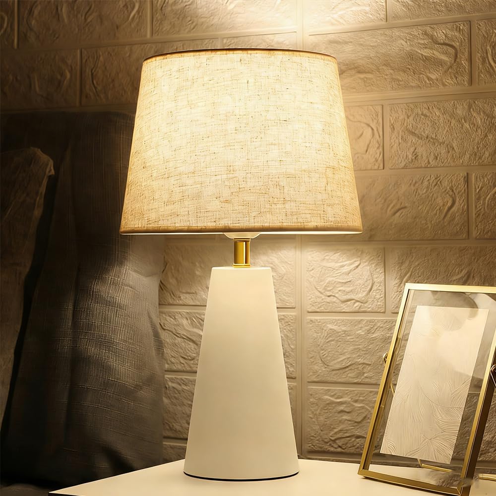 Lámpara de Mesa Elegante Pantalla de Tela Beige E27 Lámpara De Cabecera Con interruptor Lamparas de mesita Lámpara Escritorio para Dormitorio Mesita de Noche Salón Sala De Estar Estudio (Blanco)