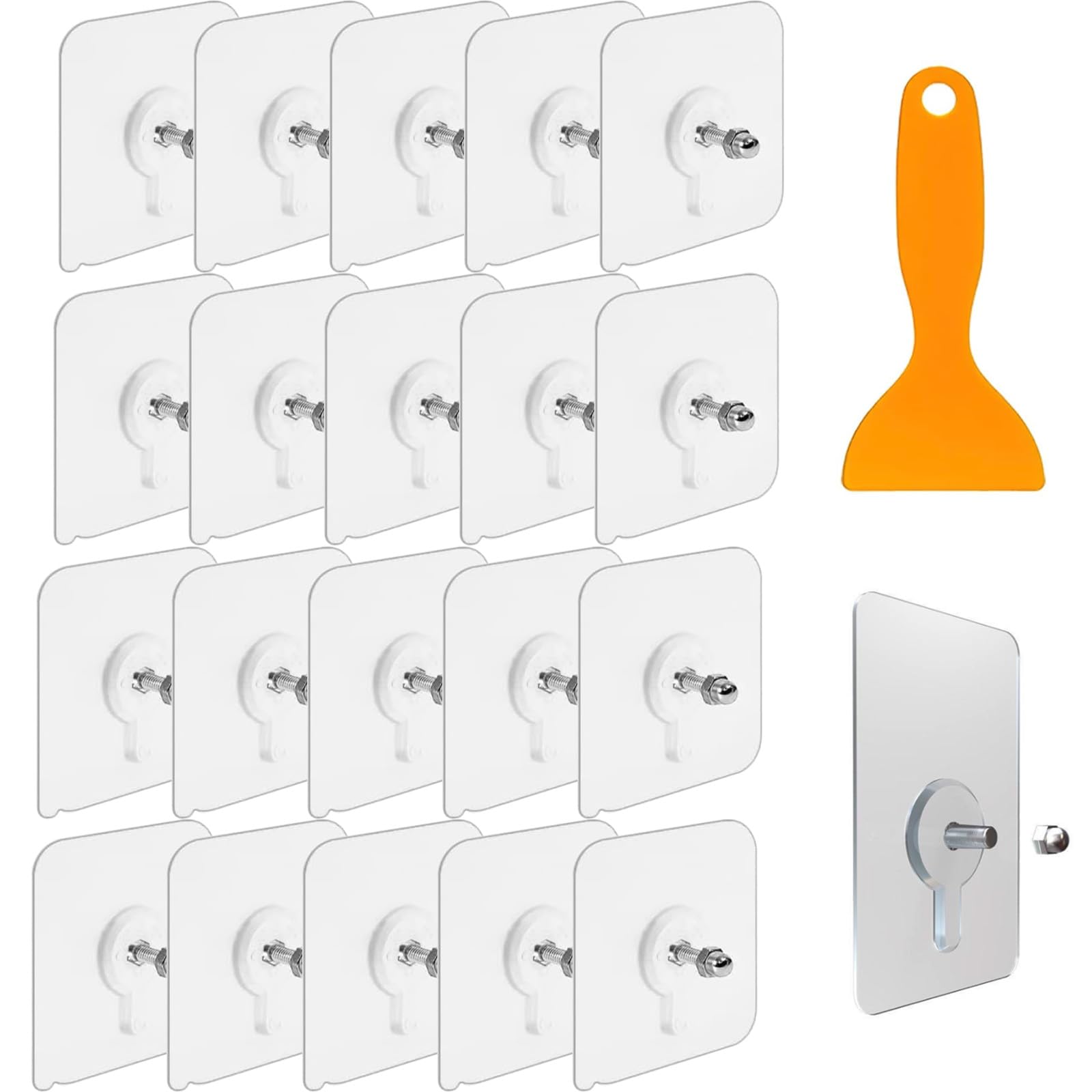 XdealCozyxc20PCS Adhesive Picture Hooks, Transparent Waterproof No Nail Picture Hanging with Scraper