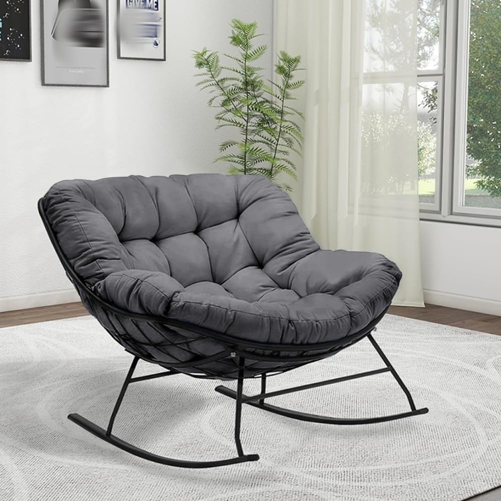 Indoor Outdoor Waterproof Papasan Rocking Chair Cushion,Thicken Patio Rocking Egg Chair Cushion, Rattan Chair Cushions, Hammock Chairs Cushions for Garden, Porch, Balcony (Only Cushion) (Dark Grey)