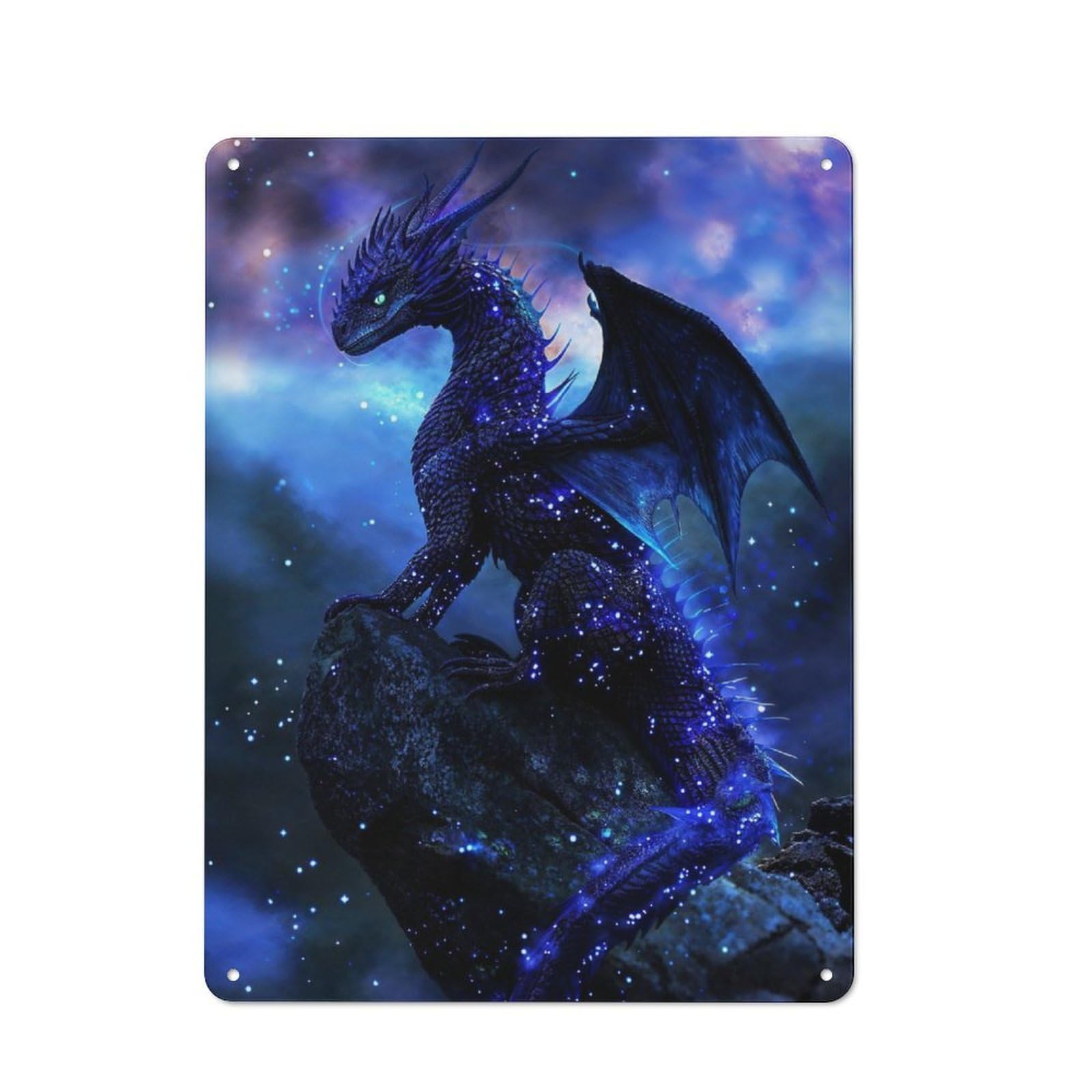 Junmoney Sapphire Stardust Dragon Metal Wall Sign 40X30cm, Rustic Decor For Hallway Wall, For Metal Sign Collectors, For Garage And Workshop Walls
