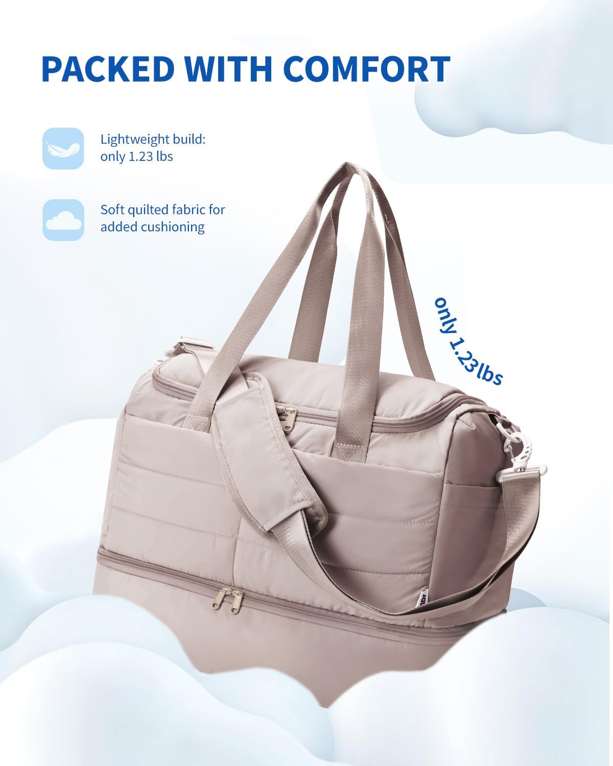 WANDF For Spirit Airlines Personal Item Bag 18x14x8, Lightweight Puffer Travel Duffle Bag for Women with Shoe Compartment & TSA Toiletry Bag Gym Hospital Carry-On Weekender Overnight (Khaki) - Image 7