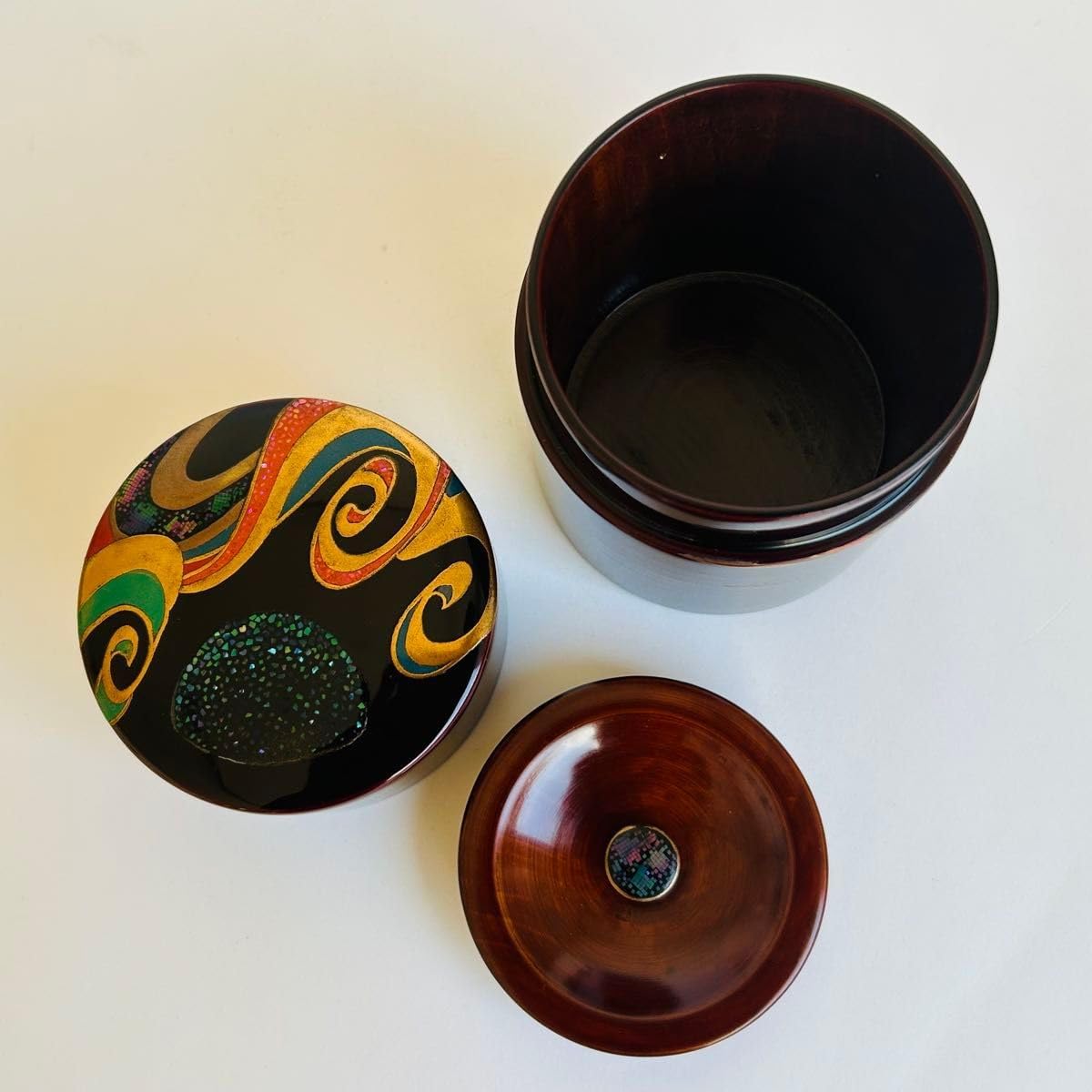 【美品.希少】漆器　茶筒　茶器　茶道具　木製　漆塗り　蒔絵　螺鈿 伝統工芸 漆器 茶筒 茶器 茶道具 木製 漆塗り 蒔絵 螺鈿 伝統工芸 作家もの 漆器