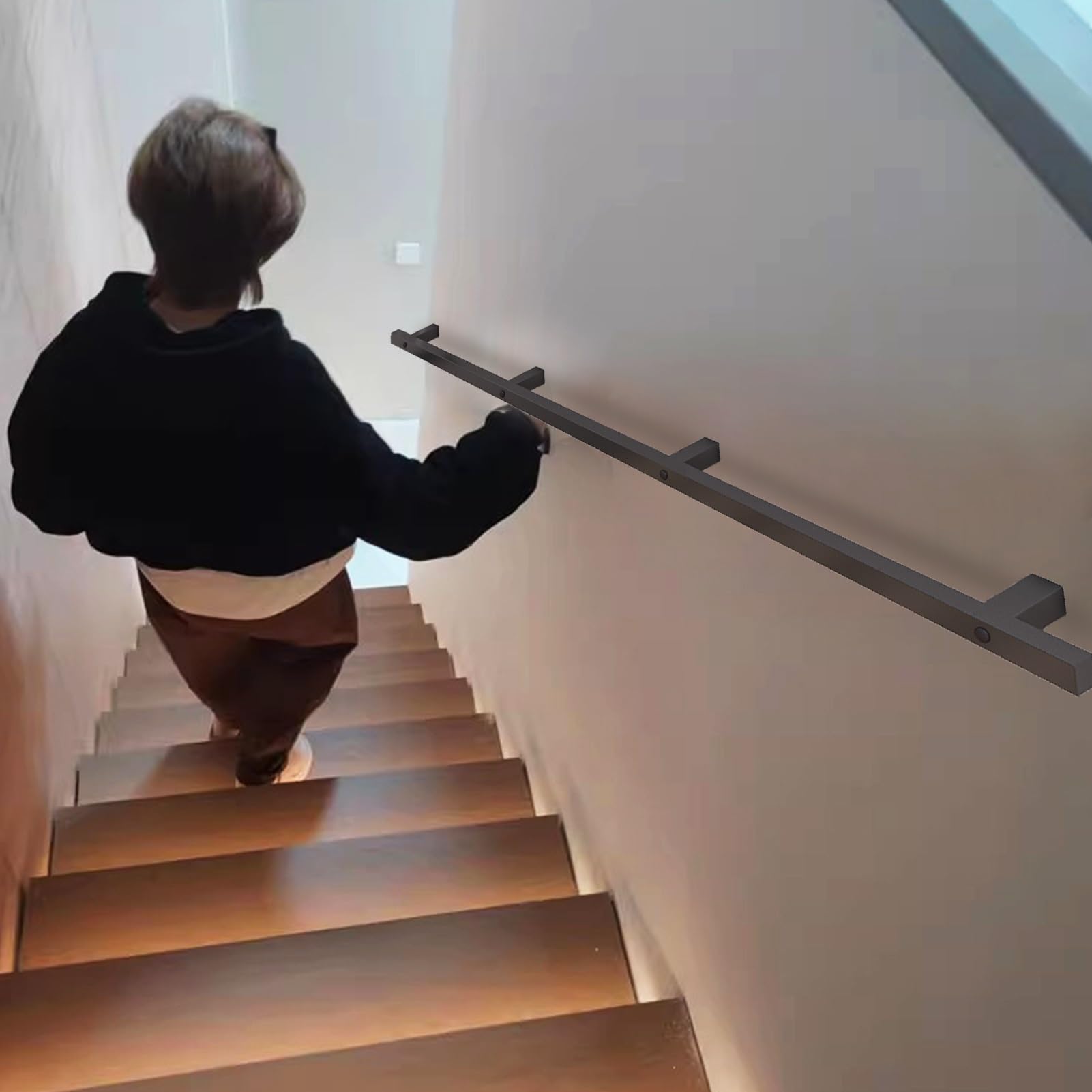 Fkxsxaz 10Ft~20Ft Hand Rails For Indoor Stairs Industrial Staircase Handrail, Wall Mount Stair Railings Outdoor Steps Porch Deck Grab Bar Metal Galvanized Iron Pipe Banister Rail Kit(2Ft/6