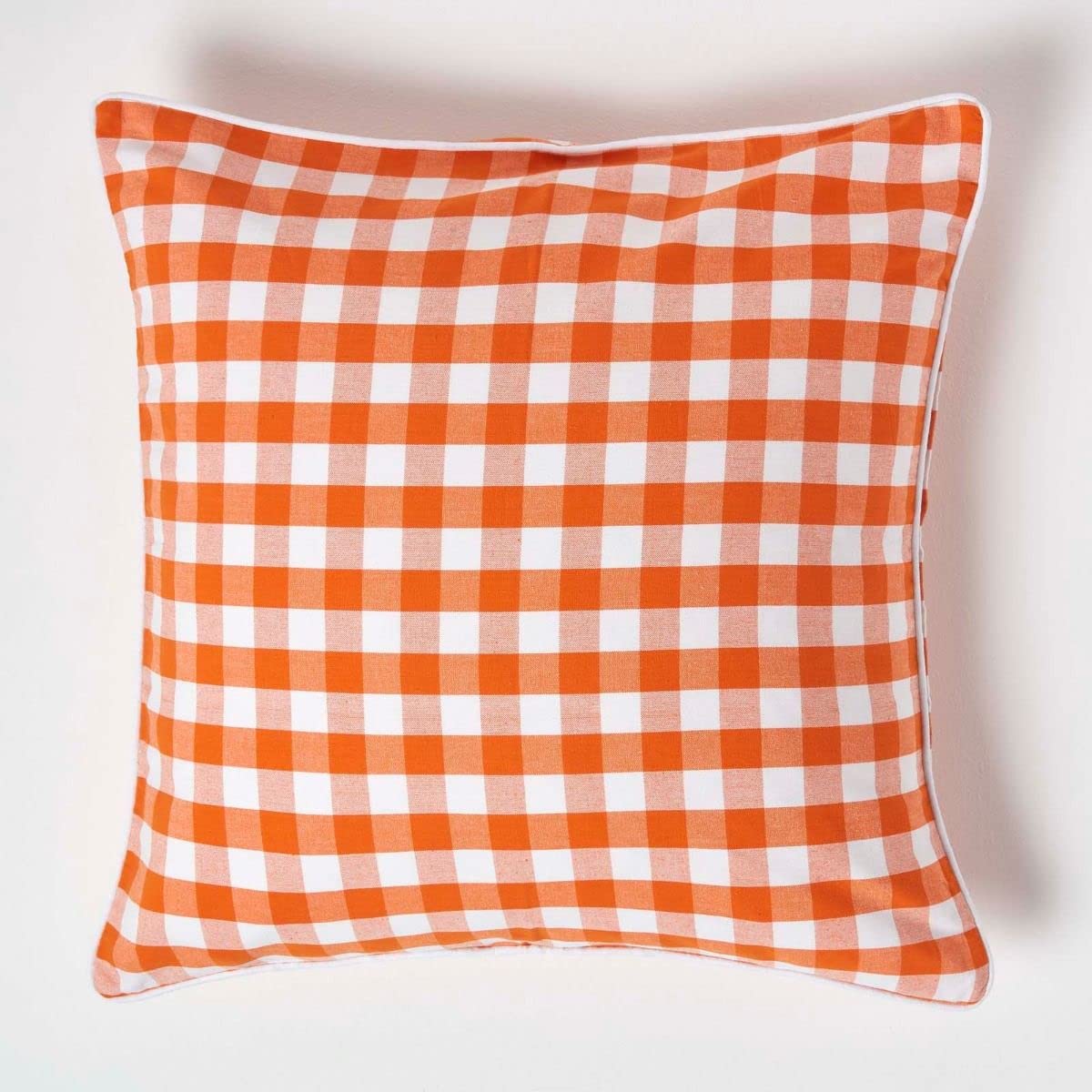 Homescapes (60 X 60 Cm, ) Block Check Cotton Gingham Cushion Cover Orange