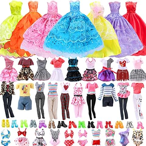 25Pcs Doll Clothes Outfit for Barbie Dolls, Doll Accessories 10 Shoes+3+Dress+3 Clothes+2 Bikini Set +2 Formal Dress in Random for Girls Birthday Gifts for 11.5" Doll Cover