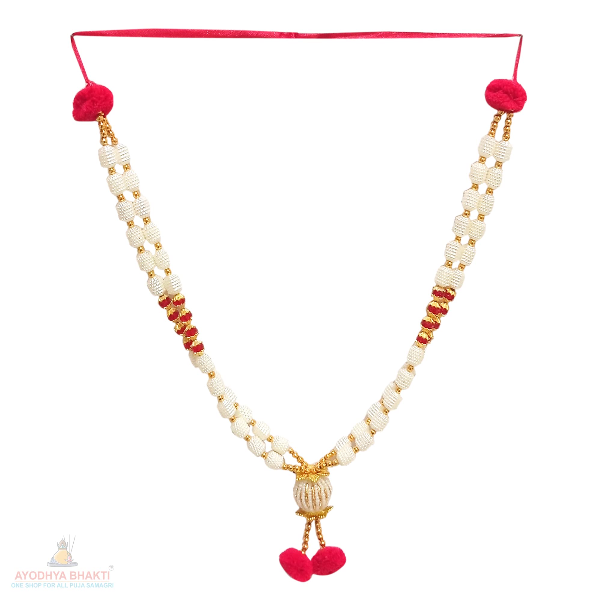 Ayodhya Bhakti Golden Moti Haar Necklace for Murti - Garland for God Idols, Har for Deity, Ganpati Kanthi, Mala for Photo Frame - Deity Ornament