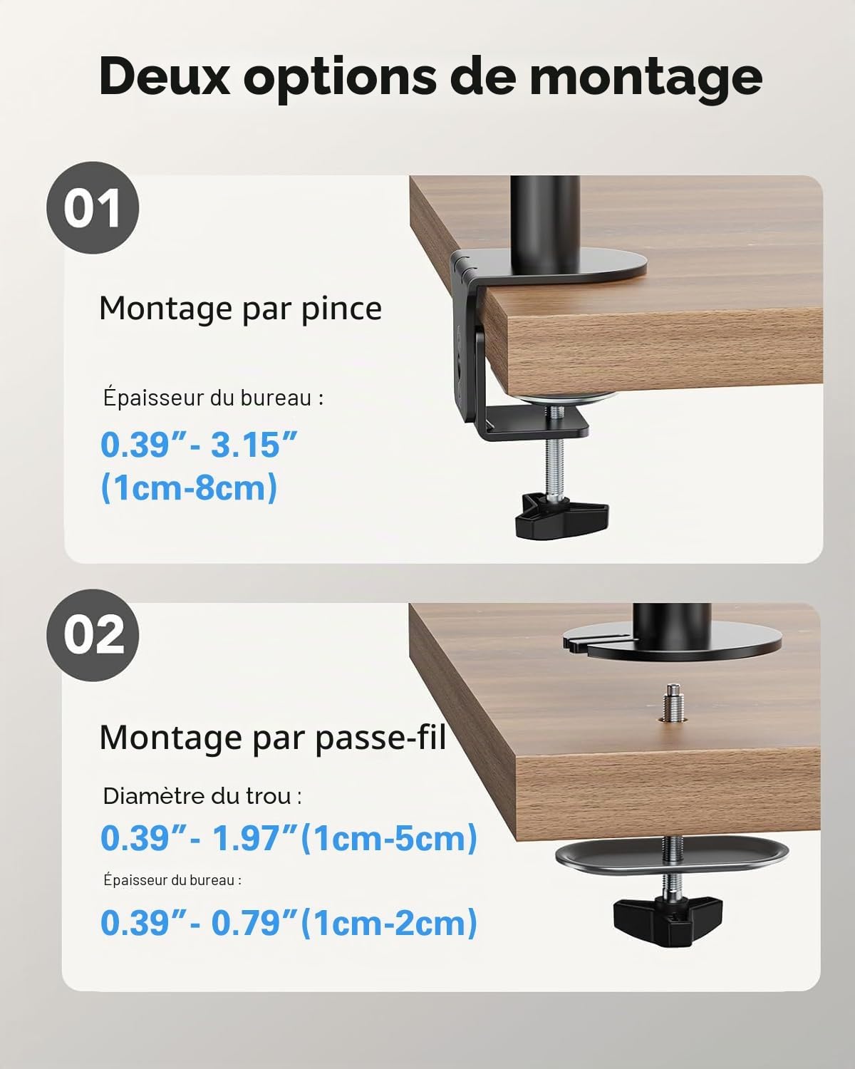 HUANUO Support Ecran PC 2 Ecran pour Moniteurs de 13-32 Pouces, Bras Ecran PC Réglable en Hauteur Ergonomique, Inclinable, Rotatif et Pivotant, VESA 75/100