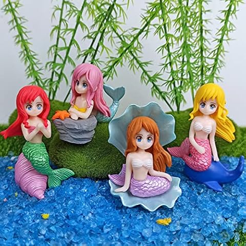 LONCESS Miniature Mermaid Figurines, Mermaid Fairy Garden Accessories for Crafts, Terrarium, Miniature Moss Landscape Decorations, Birthday Cake Decoration Wedding Party Supplies, Ideal Gifts, 4 Pcs Cover