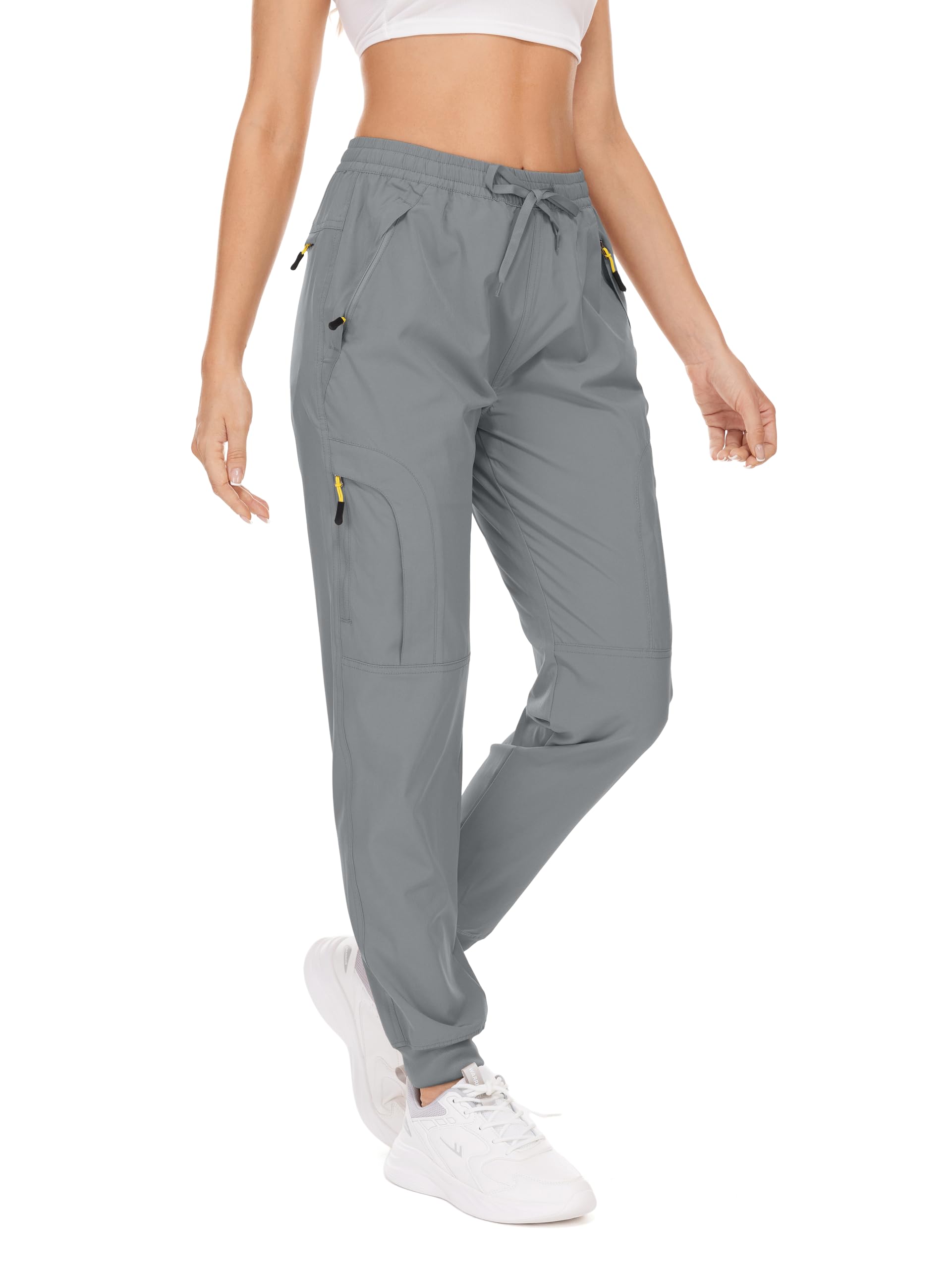 Winebox Women's Grey Cargo Joggers Lightweight Quick Dry Hiking Trousers Outdoor Upf 50 Casual Workout Running Walking Pants (2066,,L)