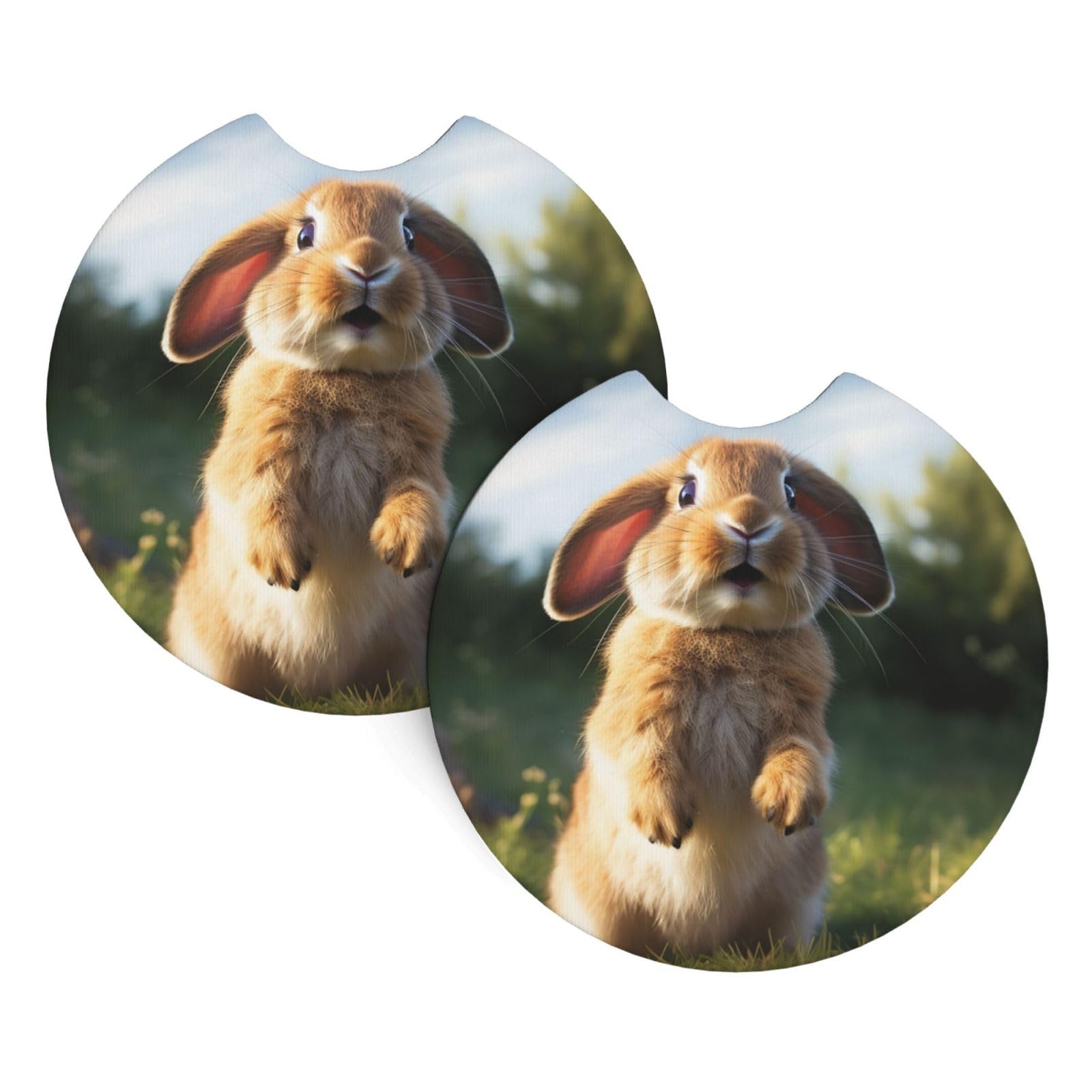 2PCS Car Coaster for Cup Holders Universal Auto Cup Mat Cute Funny Rabbit Cup Coaster Pad 2.7" Waterproof Neoprene Non-Slip Cup Holder Coasters Car Interior Accessories for Women Men