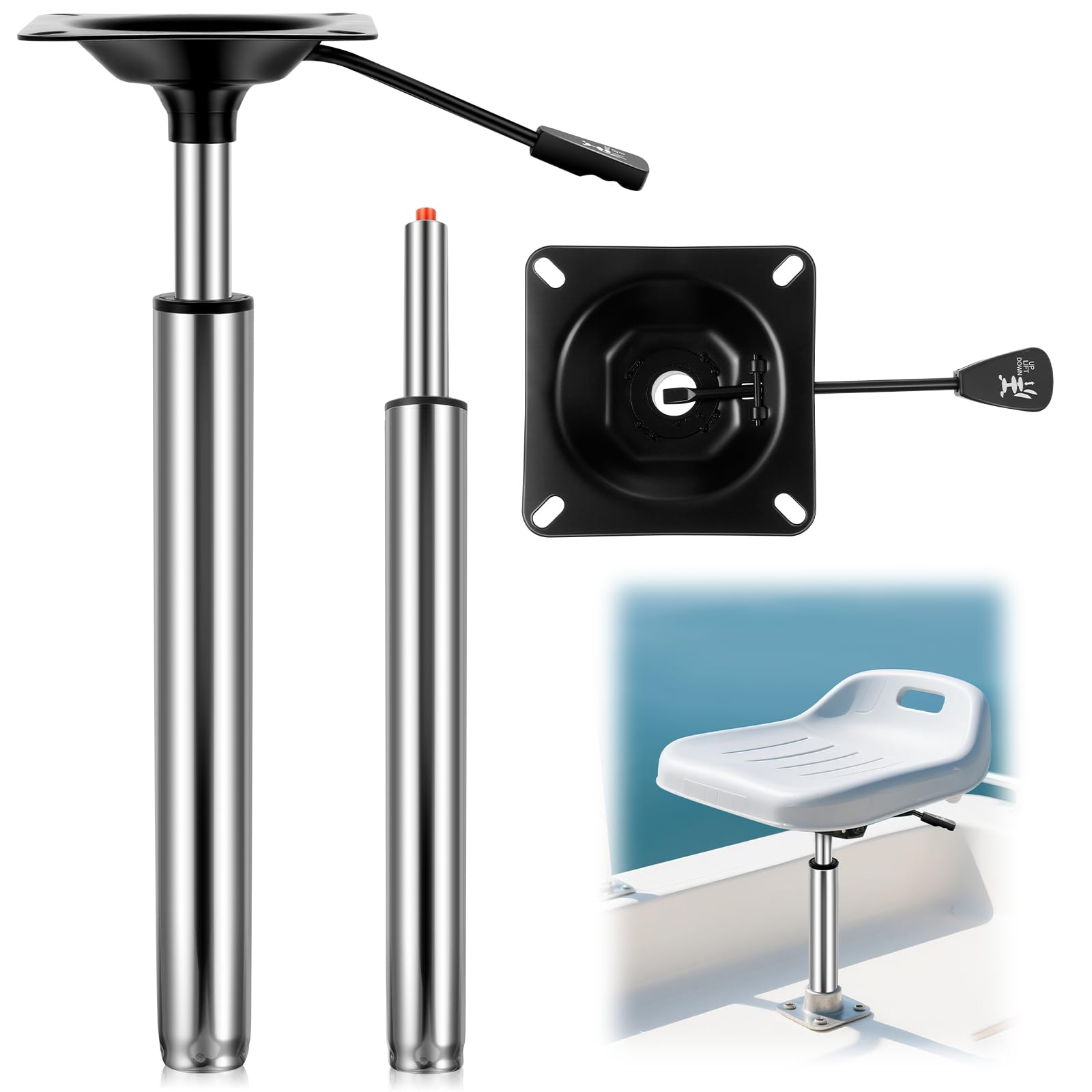 1.77" boat seat pedestal adjustable height posts plug-in power pedestals with integral seat mount available in 21.5 to 29.5 inches/ 12.4 to 18.1 inches