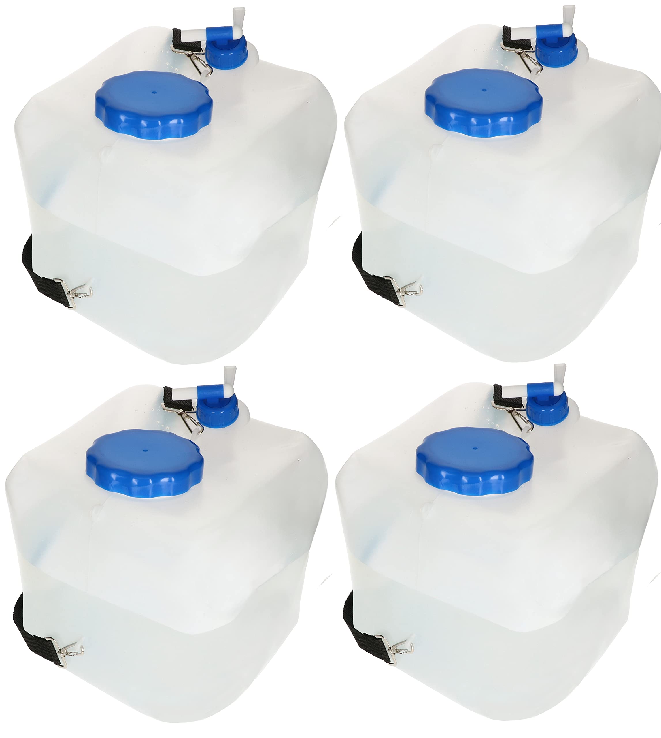 KOTARBAU® 4 x Bidones de agua plegable con grifo 16 litros, Contenedor de agua plegable, Depósito portátil con correa de transporte, Bidón garrafa con grifo de vertido, Recipiente de agua para camping
