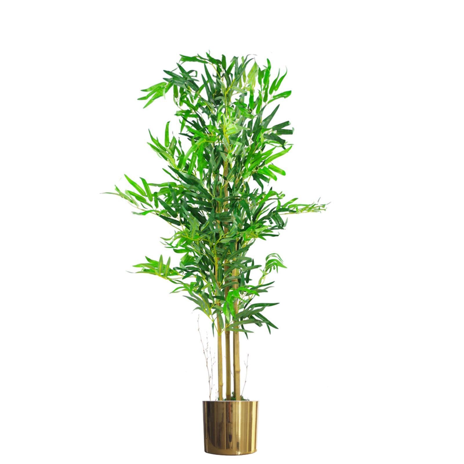 Leaf Design UK Artificial Bamboo Plants/Trees, Metal, Natural Green Gold Planter, 120 cm