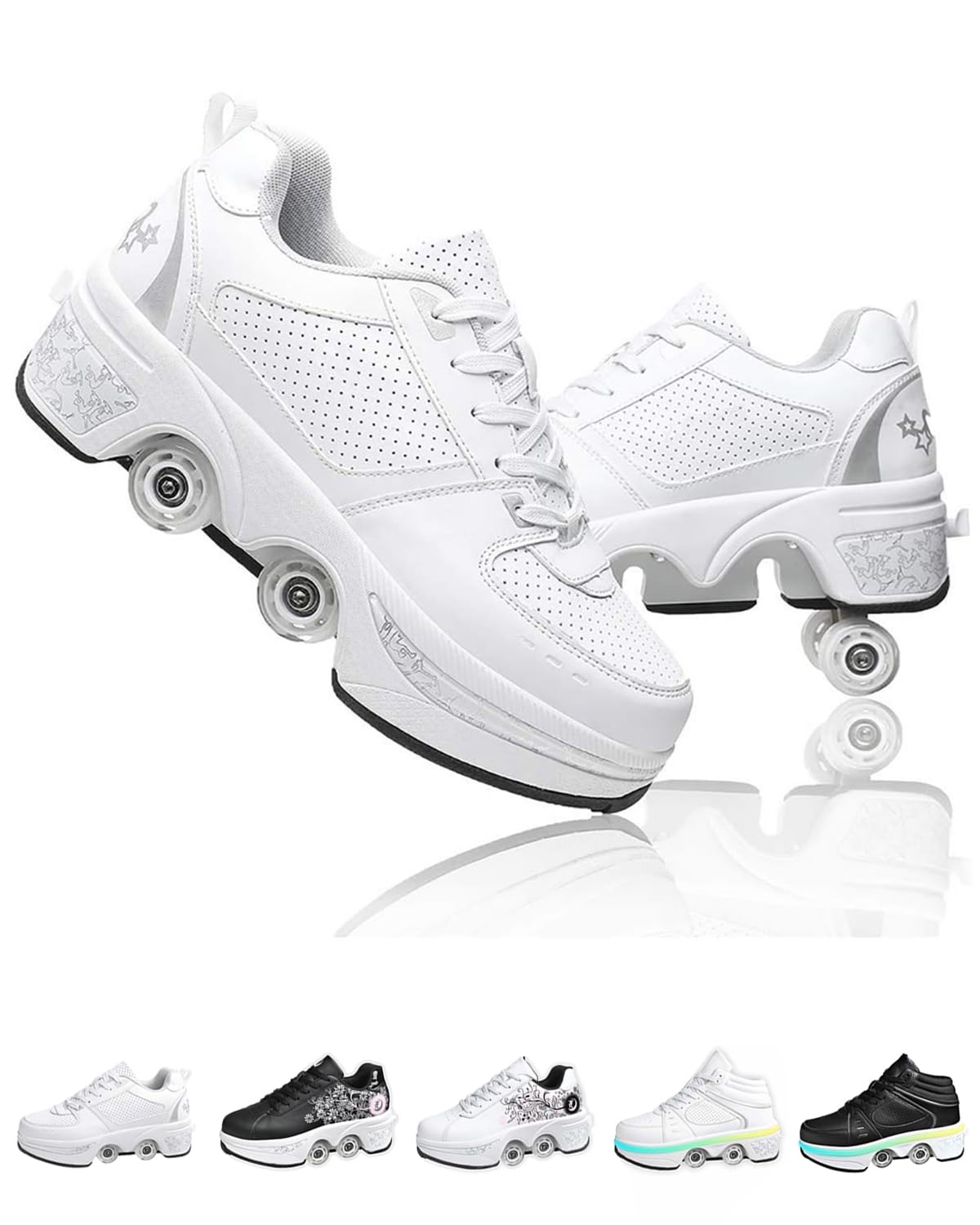 Scarpe con Rotelle Bambino, 2 in 1 Scarpe con Automatiche Rotelle Retrattile,Pattini a 4 Ruote Deformati e Sneakers per Bambino Come Regali di Natale e Compleanno