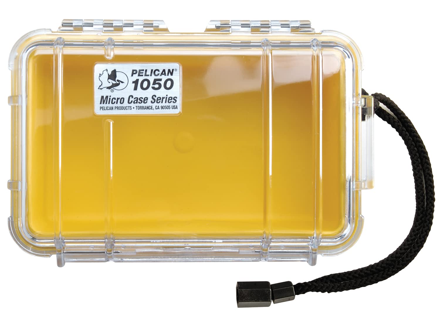 PELI 1050 Petite Valise de Protection d'extérieur pour Effets personnels, IP67 étanche à l'eau et à la poussière, capacité de 1L, fabriquée aux États-Unis, Doublure Transparente/Jaune