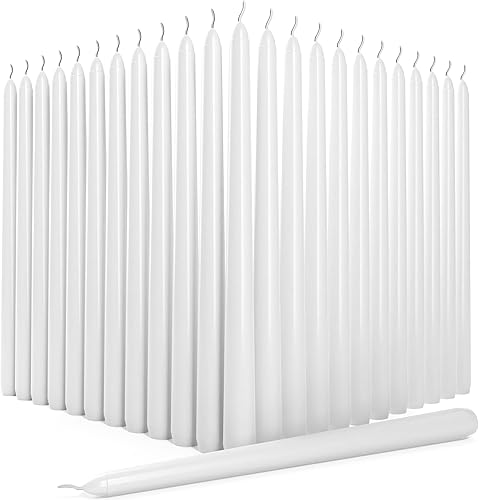 Miniatura 1 de 24 velas cónicas blancas  Velas cónicas sin goteo de 10 x 0.75 pulgadas, sin perfume, sin humo, velas blancas de 7 a 8 horas de larga duración,