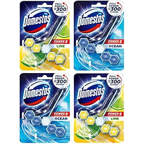 Domestos Power 5 Lime and Ocean Fragrances Toilet Rim Block 4 set (2 of each scent) Long Lasting Hygenic Bathroom Cleaning Product from Kingdom Supplies Cover