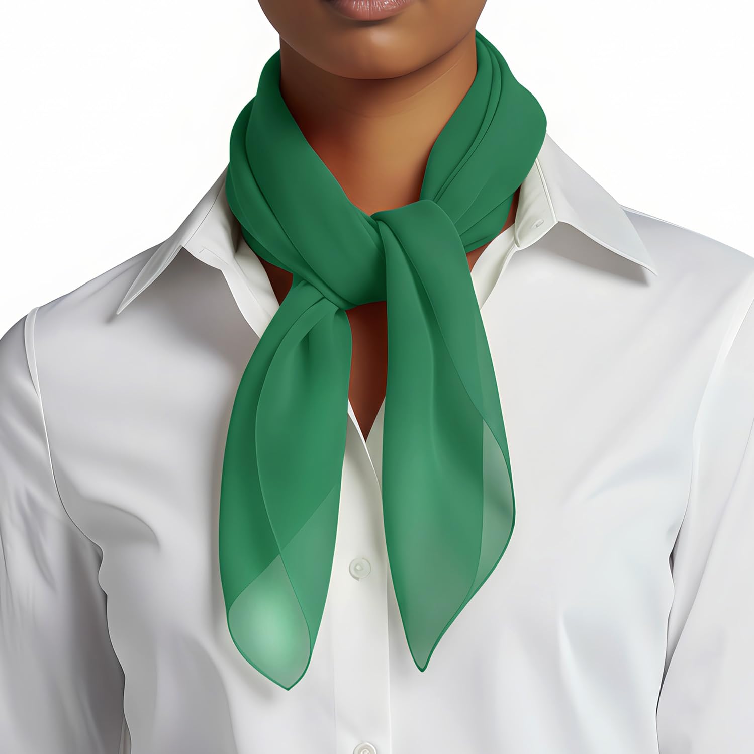 Basic Sense Lightweight Chiffon Square Scarf for Women Retro Neckerchief Bandana & Hair Tie, Green