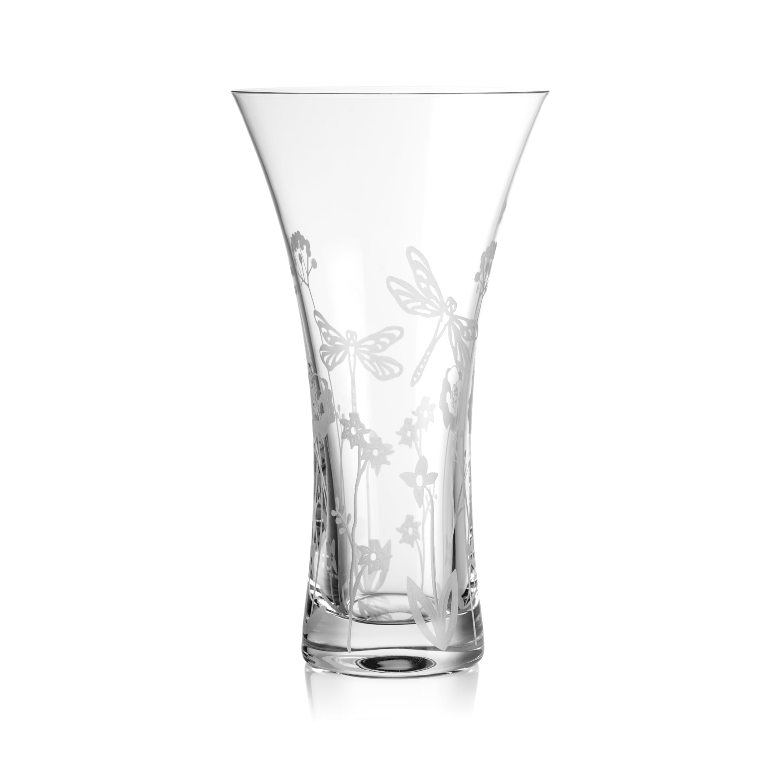 DIAMANTE Jarrón de cristal con diseño de libélula, cortado a mano, diseño floral de vida silvestre, 25 cm, en caja de regalo