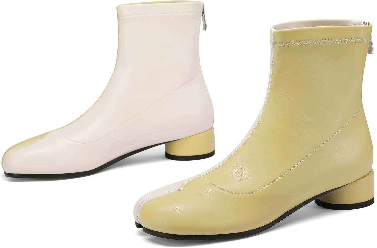 Split Toe Ankle Boots for Women Tabi Japanese Ninja Shoes Low Chunky Heels Booties, Stretch Artificial Leather Boots Back Zipper - Image 2