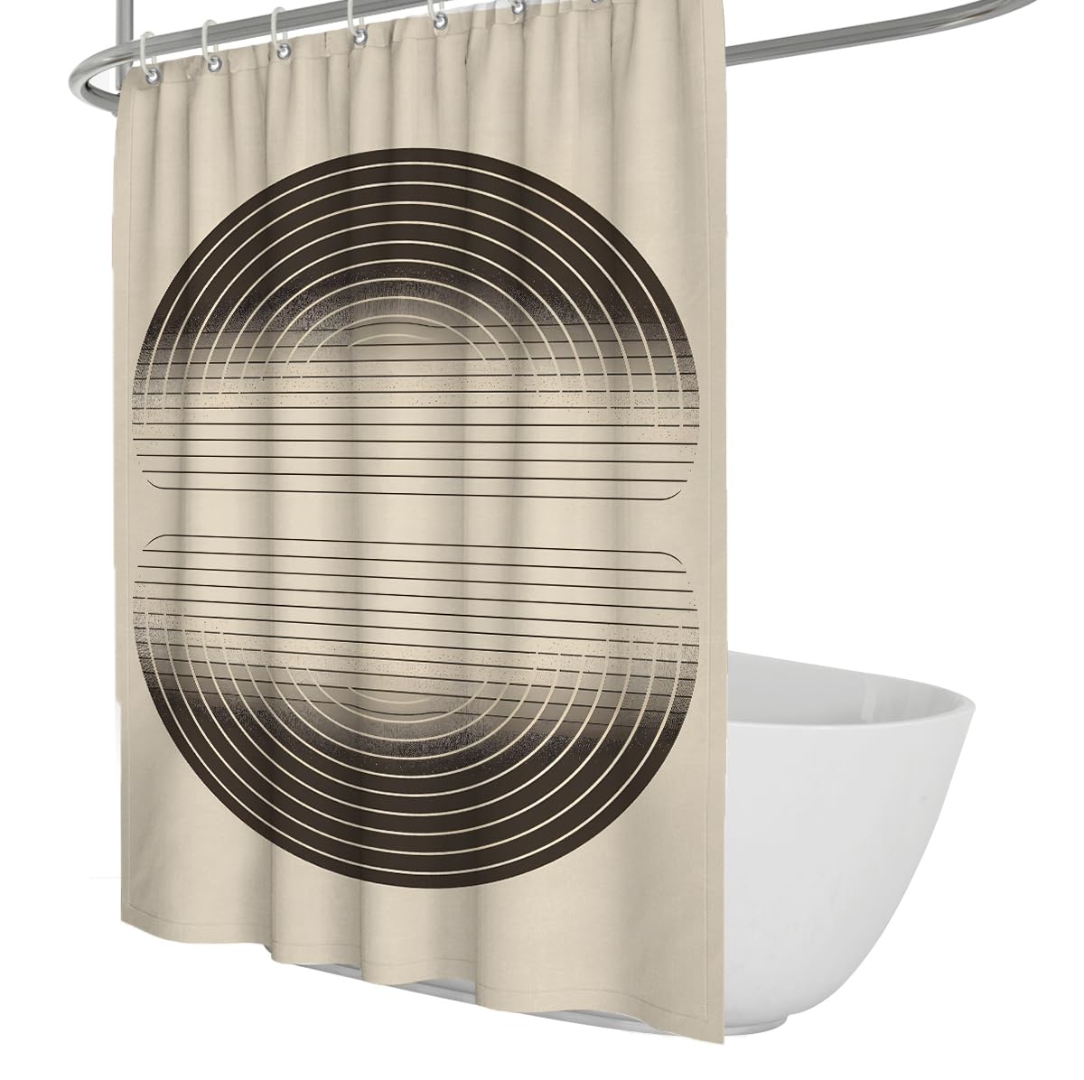 Uiringart Shower Curtains Brown Minimalist Abstract Concentric Circles W180xl200cm Modern Geometric Mildew Resistant Waterproof Bath Tub Curtain With Hook