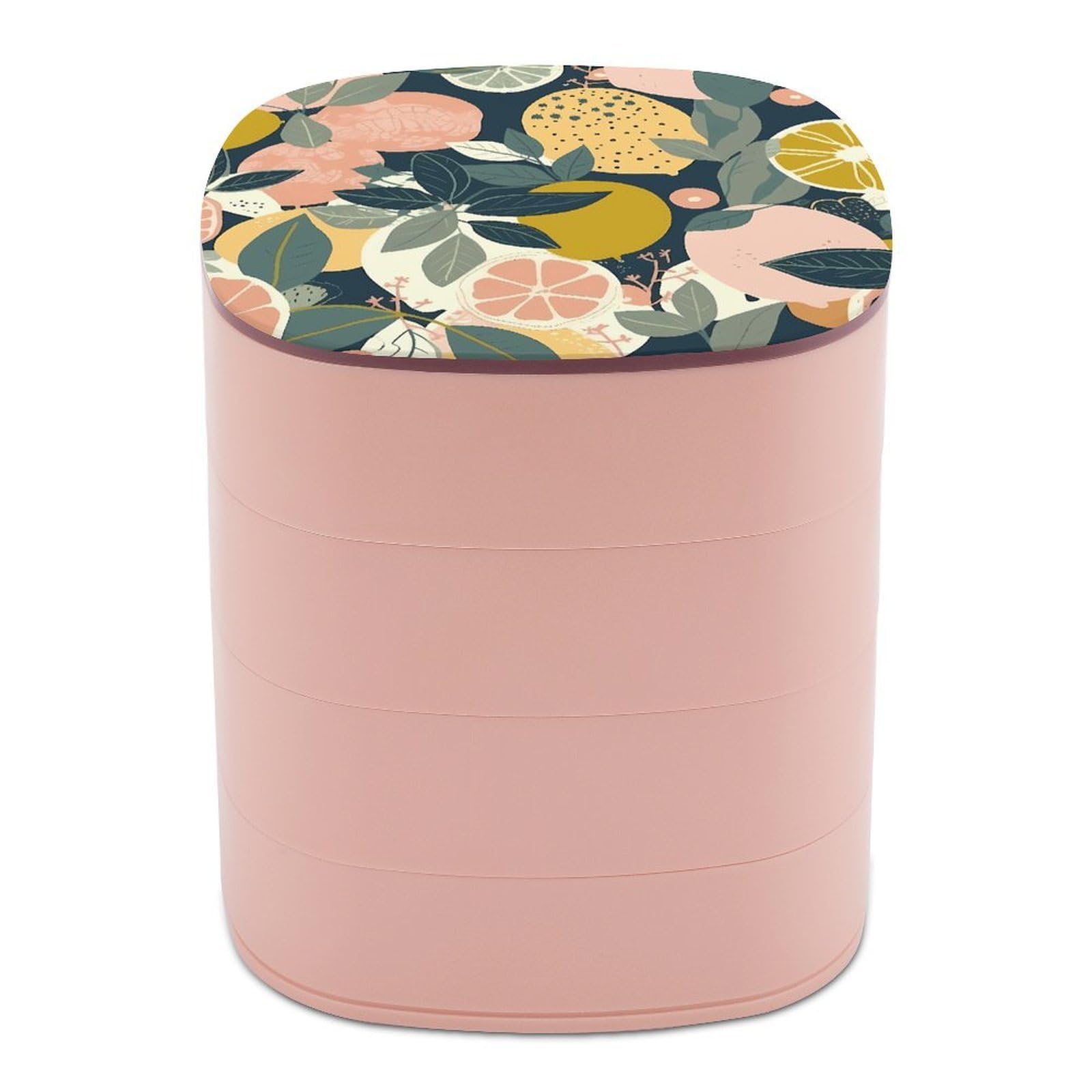 JTREHY Lemon Citrus Pattern Jewelry Box 4-Layer Covered Rotating Jewelry Storage Box Large Capacity Storage Boxes Portable Jewelry Case for Bracelets Earrings Necklace