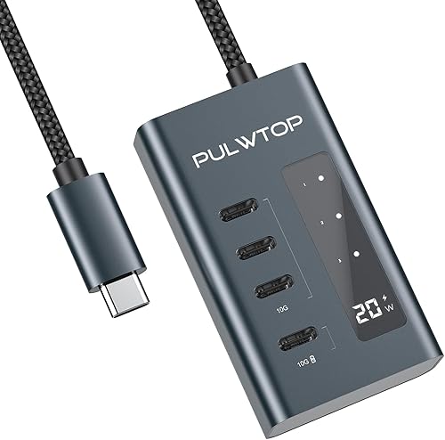 Hub USB C alimentado, 7 en 1 USB C 3.2 Gen1 HUB 36W con último puerto de carga de salida PD20W, divisor USB de aluminio e interruptores individuales
