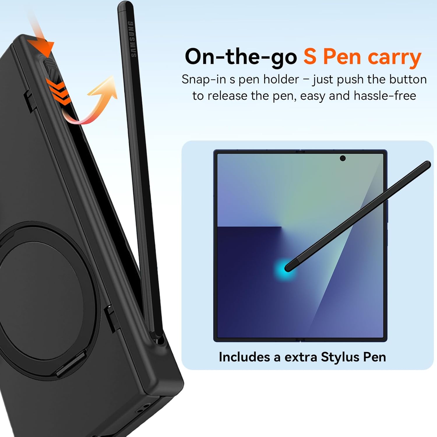 for Samsung Galaxy Z Fold 7 Case with S Pen Holder & Stylus, Fold7 Magnetic Ring Stand Compatible Magsafe Privacy Screen Protector Hinge Protection Full Cover Rugged Case for Z Fold 7 Black