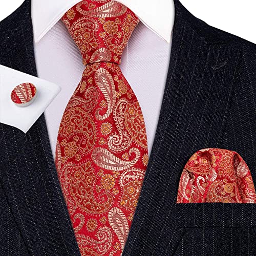 Image of Barry.Wang Men Tie Set Floral Paisley Silk Necktie Pocket Square Cufflinks Formal Wedding Party Business
