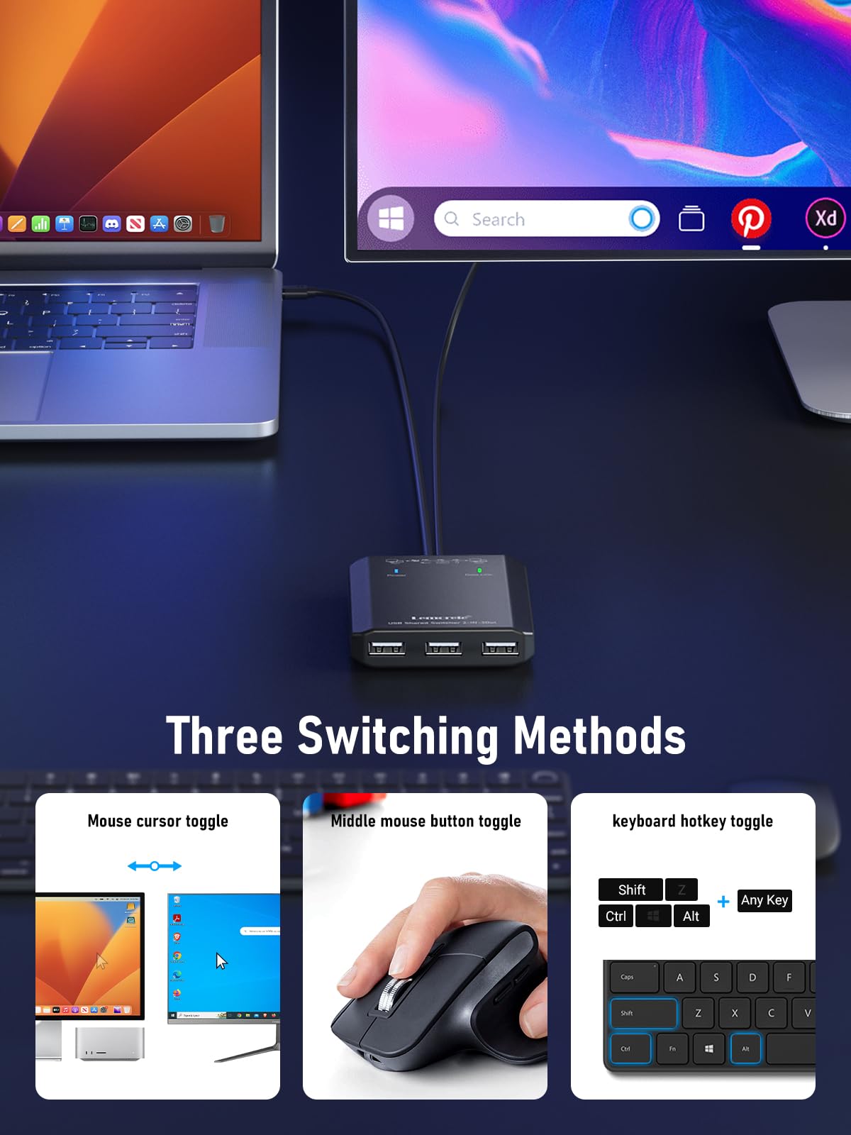 Amazon | USB スイッチャー 2 in 3 out Lemorele USB 共有スイッチャー